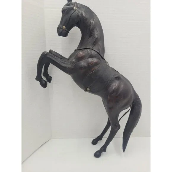 Vintage Large 14" LEATHER Wrapped Rearing Horse Figure W/ Saddle - Picture 4 of 16